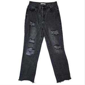 PacSun Hi-Rise Straight Button Fly Jeans Size 26 Faded Black Distressed